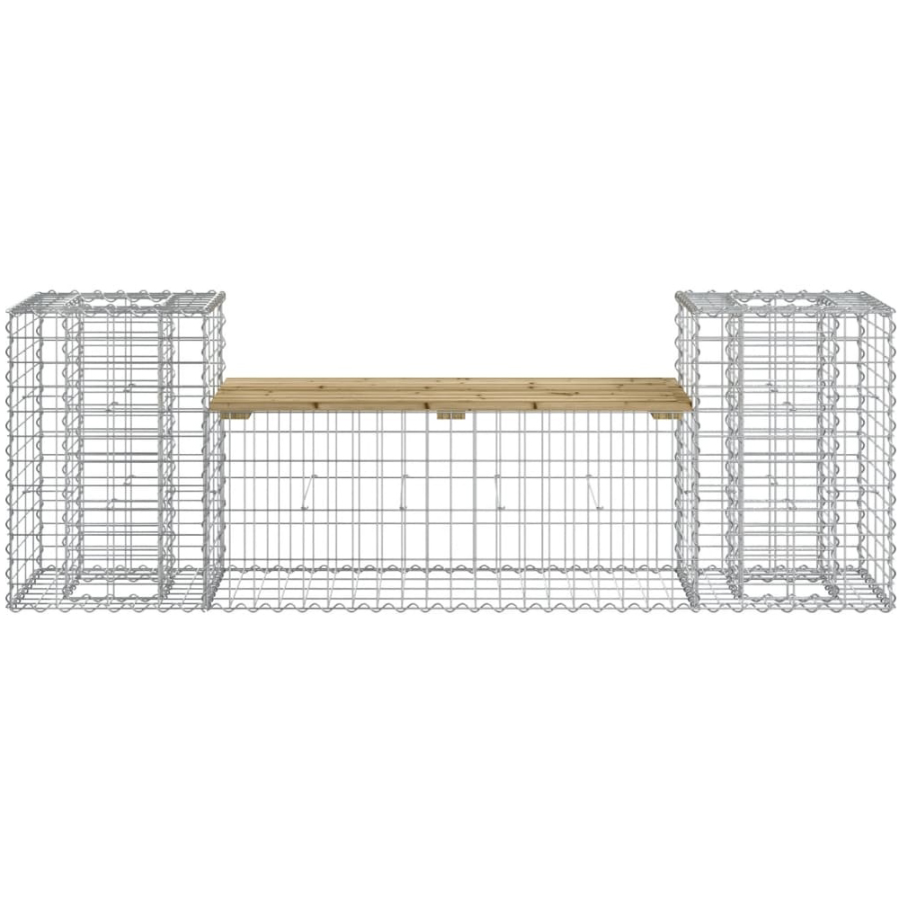 Walplus Impregnated Pine Wood and Galvanised Steel Gabion Design Garden Bench 60.5 x 183 x 41cm Image 5