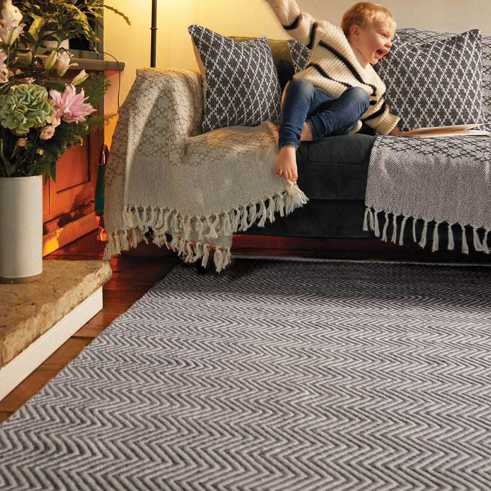 Hug Rug Warm Grey Woven Herringbone Rug 160 x 230cm Image 2