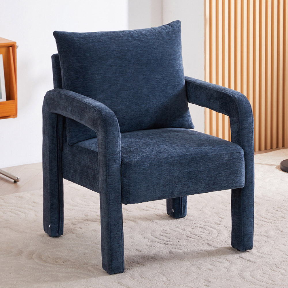 Living and Home Dark Blue Chenille Upholstered Accent Chair with Lumbar Pillow Image 7