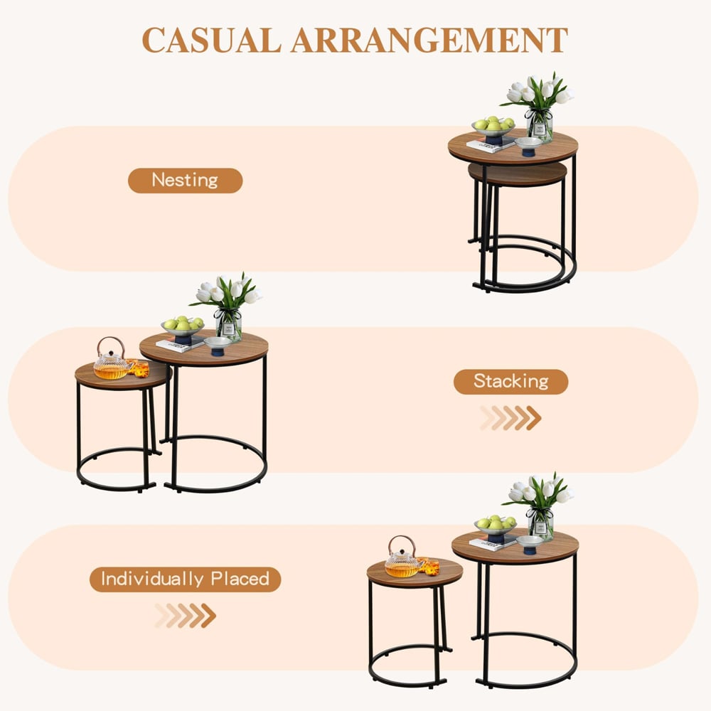 Alivio Brown Round Nesting Coffee Tables Set of 2 Image 6
