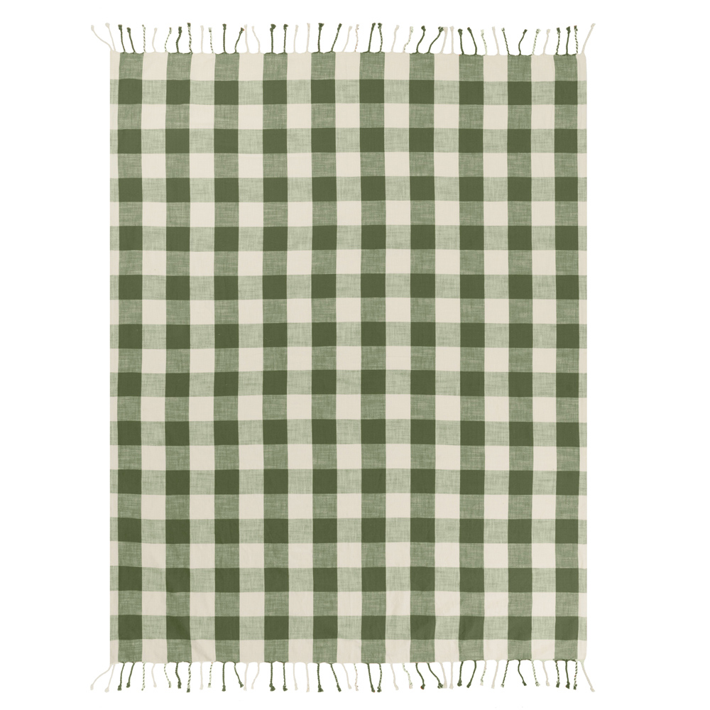 Yard Chesil Green Check Tasselled Cotton Throw Image 2
