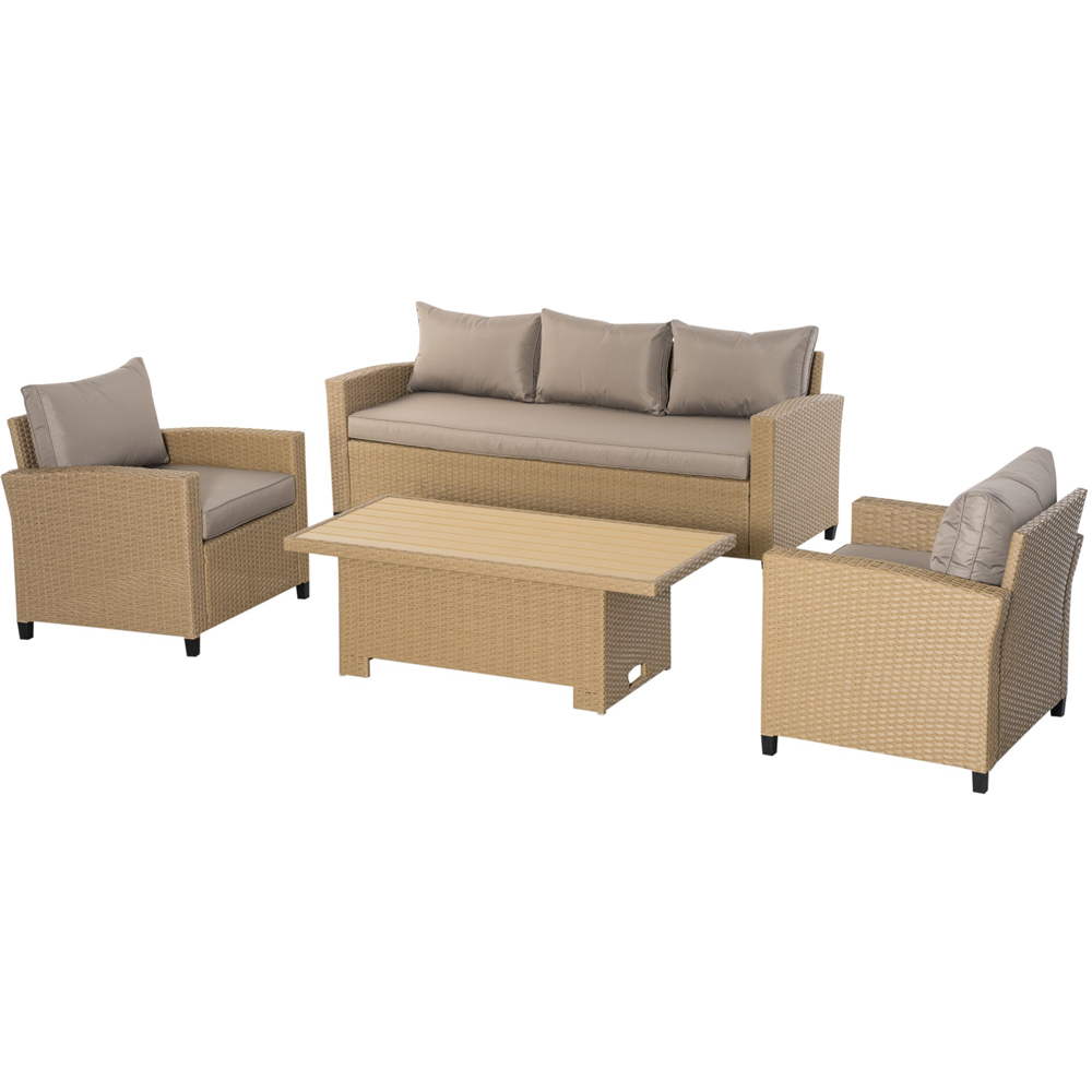 Outsunny 5 Seater Khaki Aluminium Rattan Sofa Lounge Set Image 2