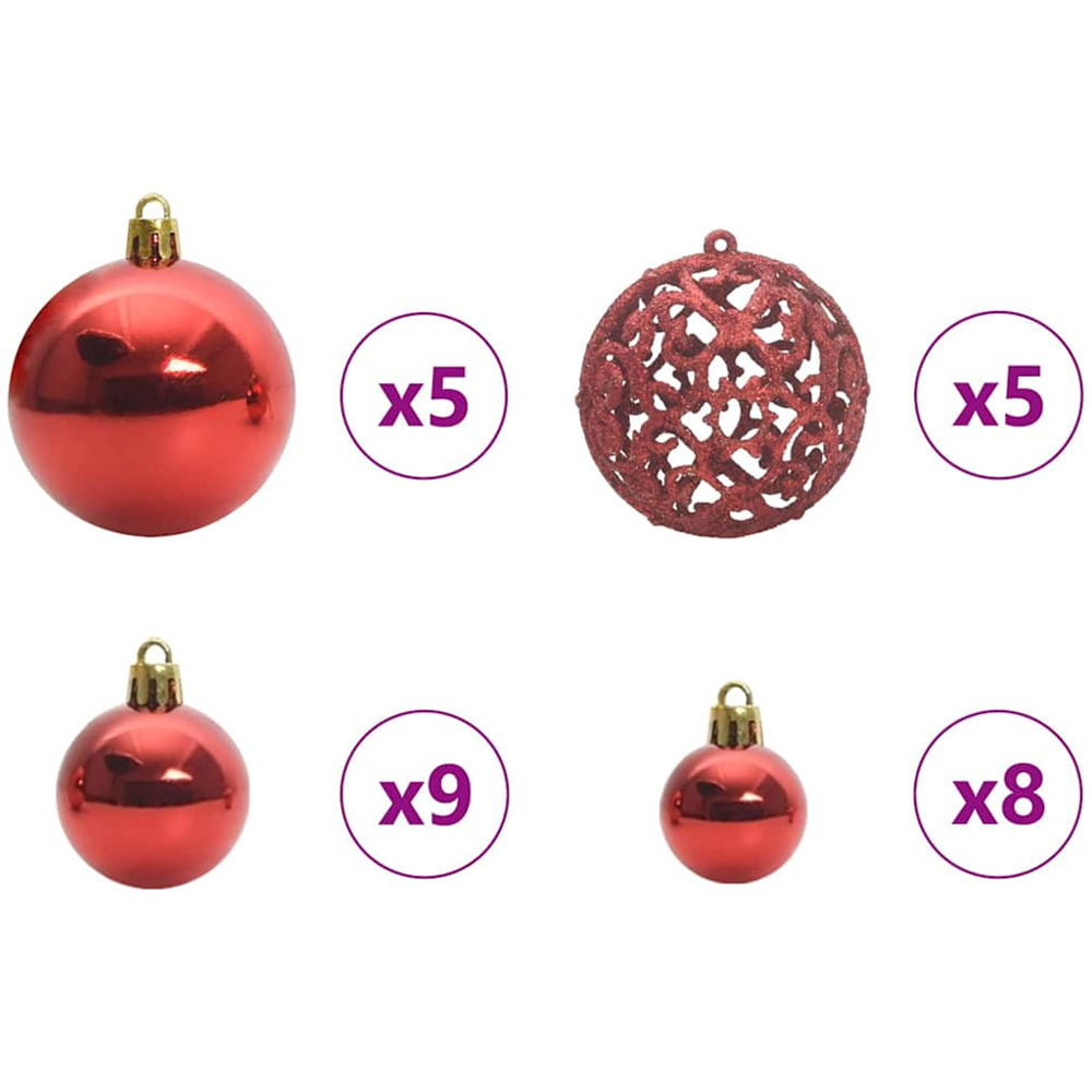 vidaXL Pre-Lit Warm White LED and Red Baubles White Artificial Christmas Tree with Stand 5ft Image 8