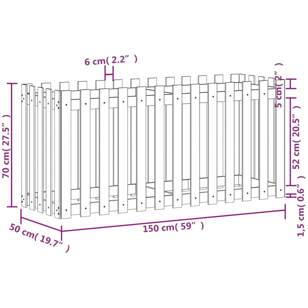 vidaXL Natural Solid Impregnated Wood Fence Design Raised Garden Bed 70 x 150 x 50cm Image 8