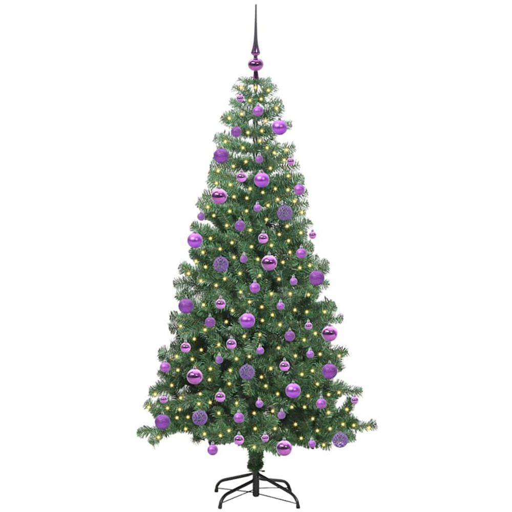 vidaXL Pre-Lit Lilac Baubles Green Artificial Christmas Tree 8ft Image 1