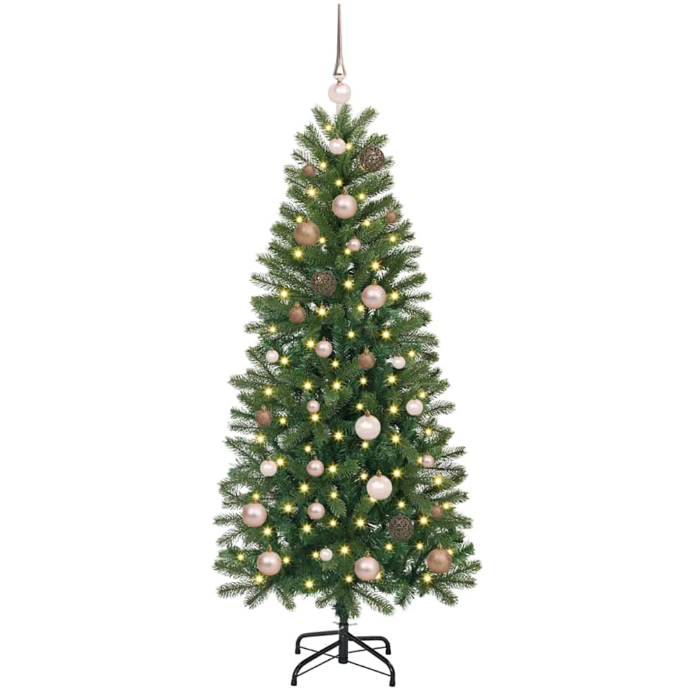 vidaXL Pre-Lit Rose Gold Baubles Green Artificial Christmas Tree 5ft Image 1