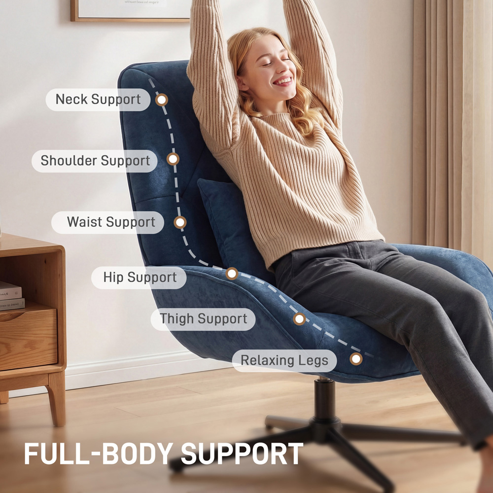 Portland Dark Blue Chenille Swivel Accent Chair with Lumbar Pillow Image 3