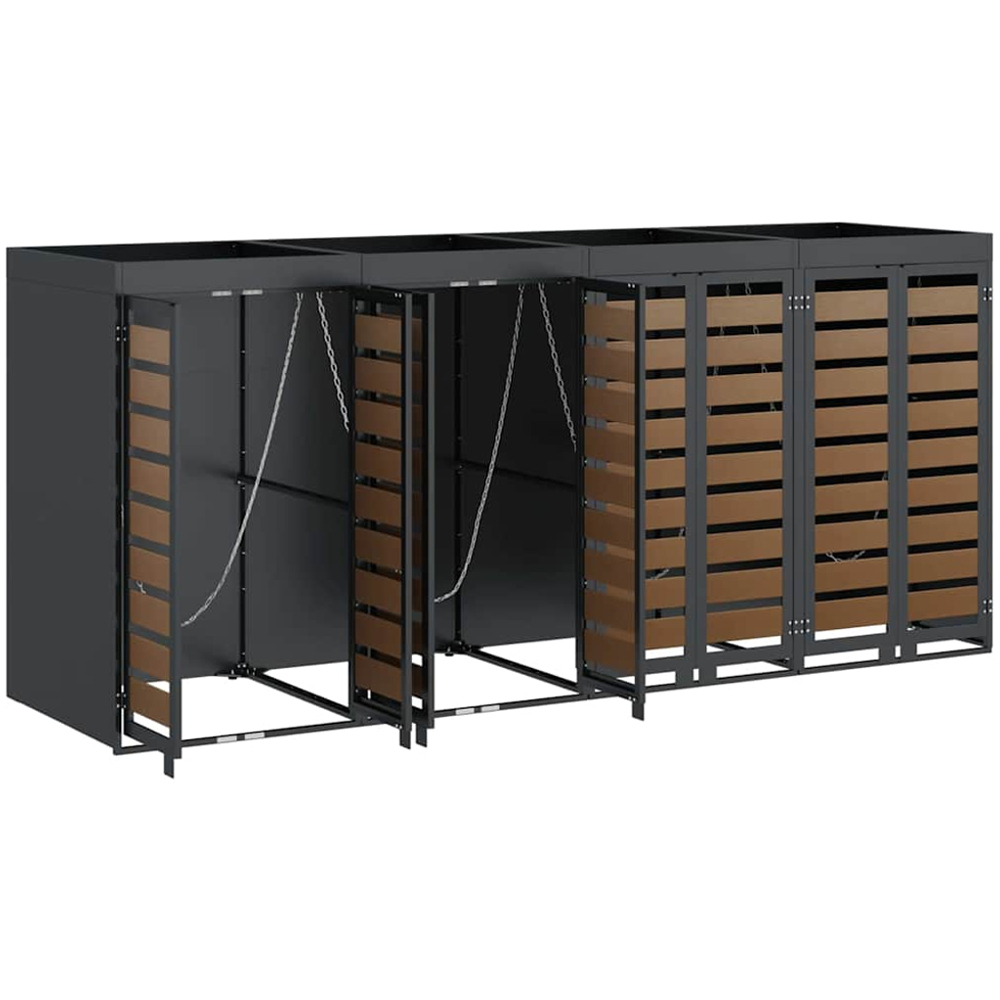 vidaXL Anthracite 4 Wheelie Bin Storage Shed with HDPE Door and Planter Roof Image 4