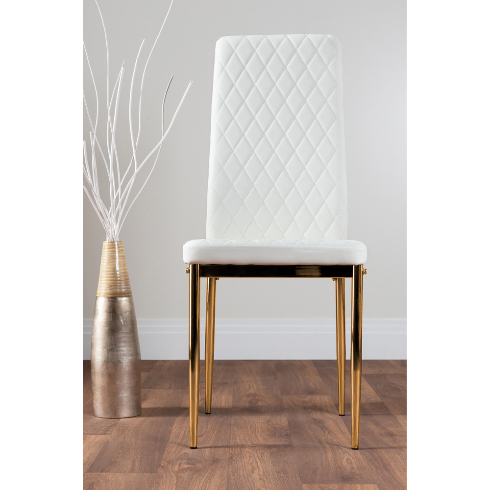Furniturebox Valera Set of 4 White and Gold Faux Leather Dining Chair Image 2