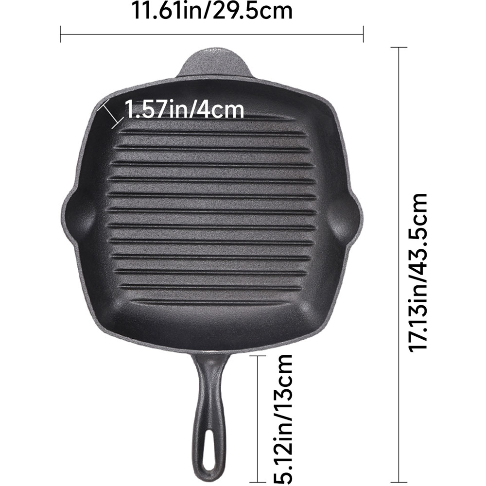 Living and Home Cast Iron Square Griddle Pan with Spouts Image 7