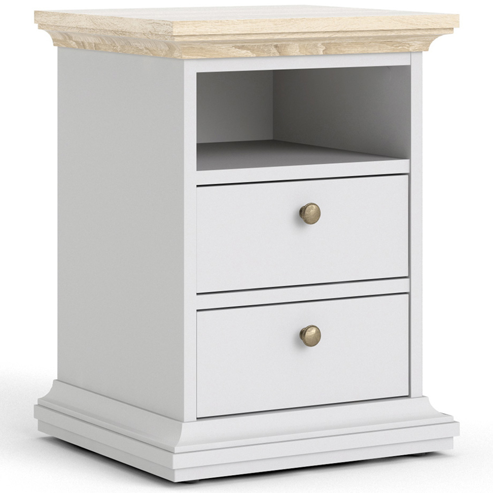 Florence Paris 2 Drawer White and Oak Bedside Table Image 2