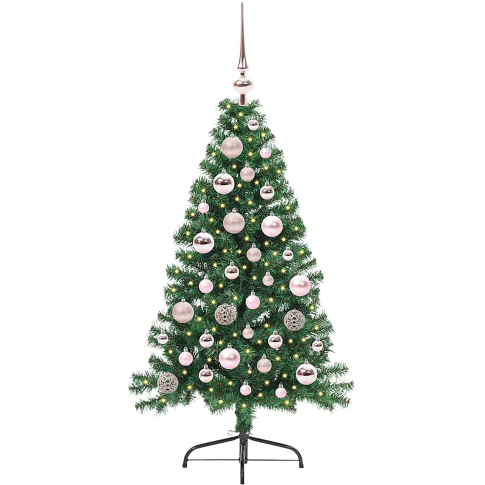 vidaXL Pre-Lit Pink Baubles Green Artificial Christmas Tree 4ft Image 1