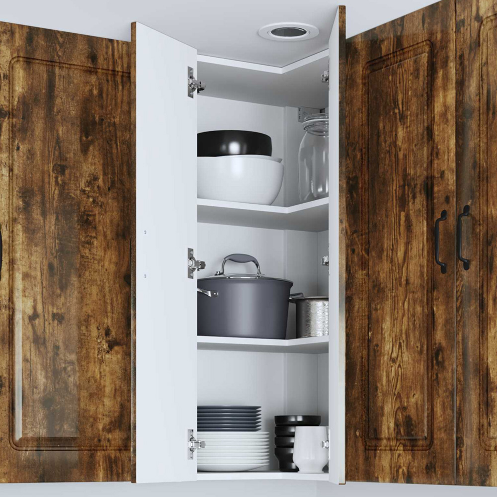 vidaXL 2 Door Smoked Oak Kitchen Wall Corner Cabinet Image 1