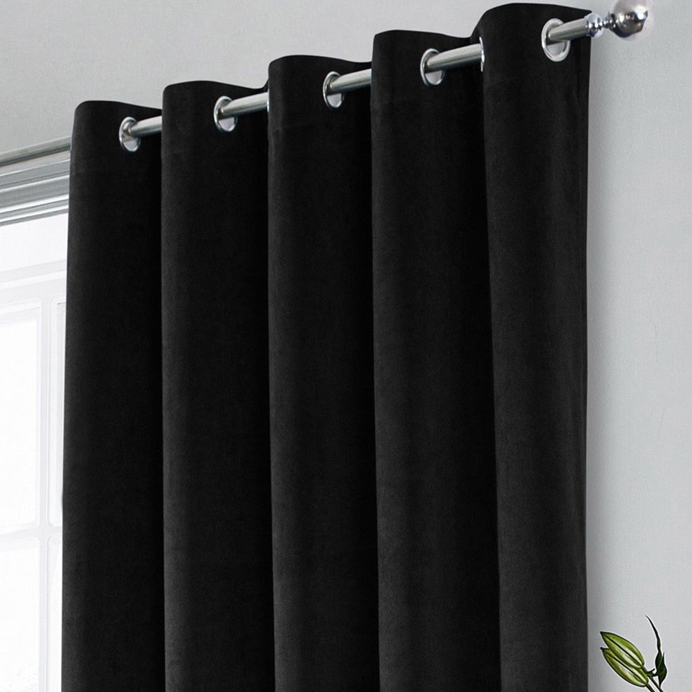 Enhanced Living Hampton Black Velvet Blackout Thermal Eyelet Curtain 117 x 183cm Image 2