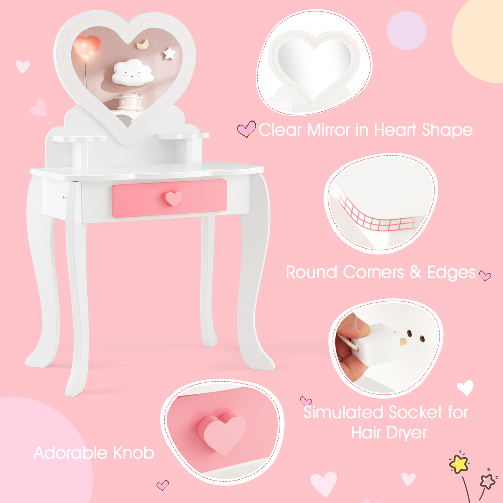 Costway White Kids Vanity Table and Stool Image 7