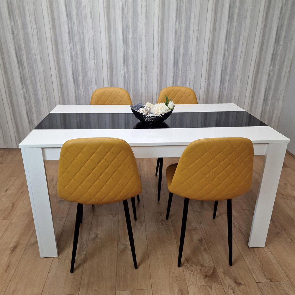 Portland Leather and Wood 4 Seater Dining Set White Black and Mustard Image 4