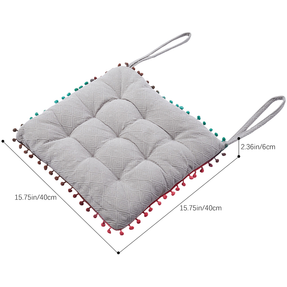 Living and Home Grey Square Dining Chair Cushion with Pom Poms 40 x 40cm Image 8