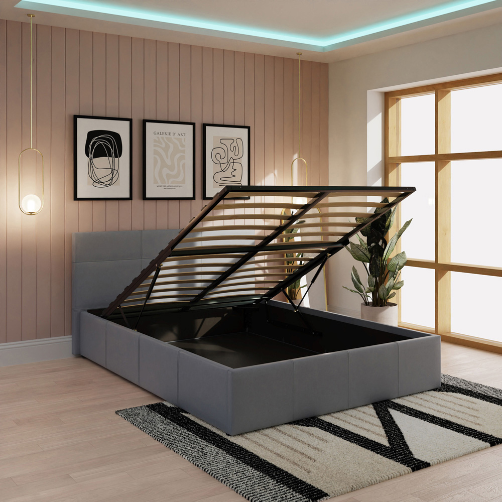 GFW Double Grey Faux Leather End Lift Ottoman Bed with Bonnell Mattress Image 8