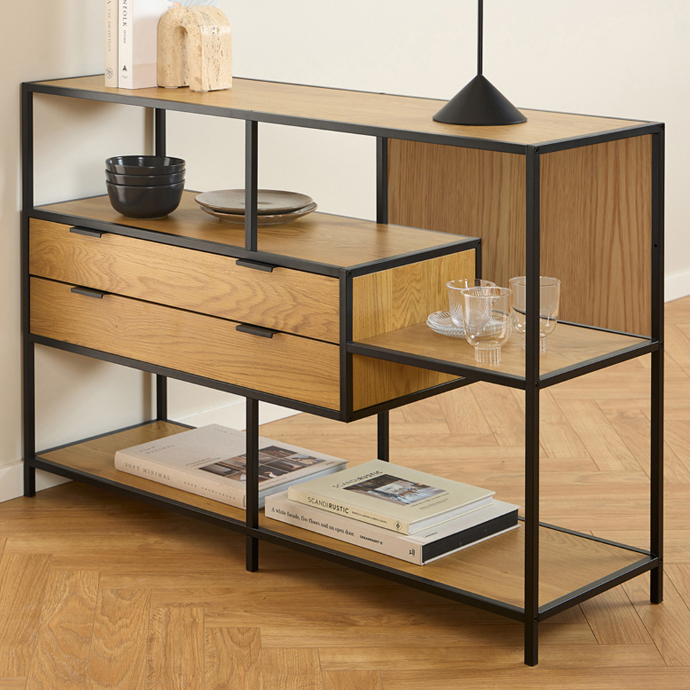 Florence Seaford 2 Drawer 3 Shelf Matt Wild Oak Metal Bookcase Image 1