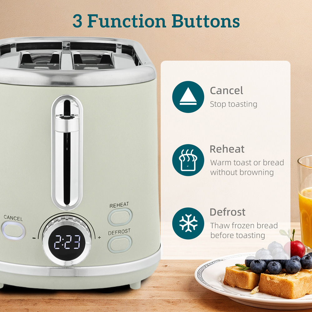 HOMCOM 800-286V70GY Grey Retro Digital 1.7L Kettle and 2 Slice Toaster Set 3000W Image 6