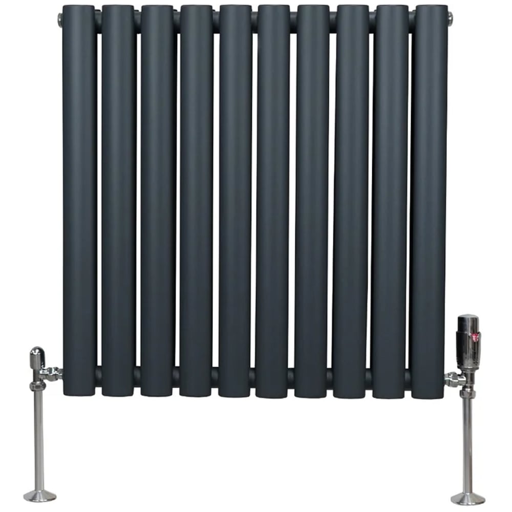 Monster Shop 2684BTU Anthracite Grey Oval Column Radiator and Valves 600 x 600mm Image 1