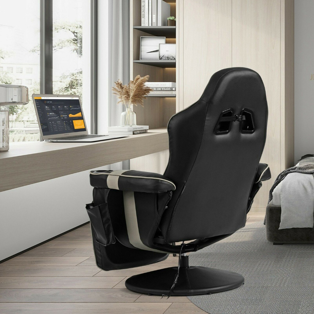 Costway Grey Electric Massage Gaming Chair with Cup Holder Image 6