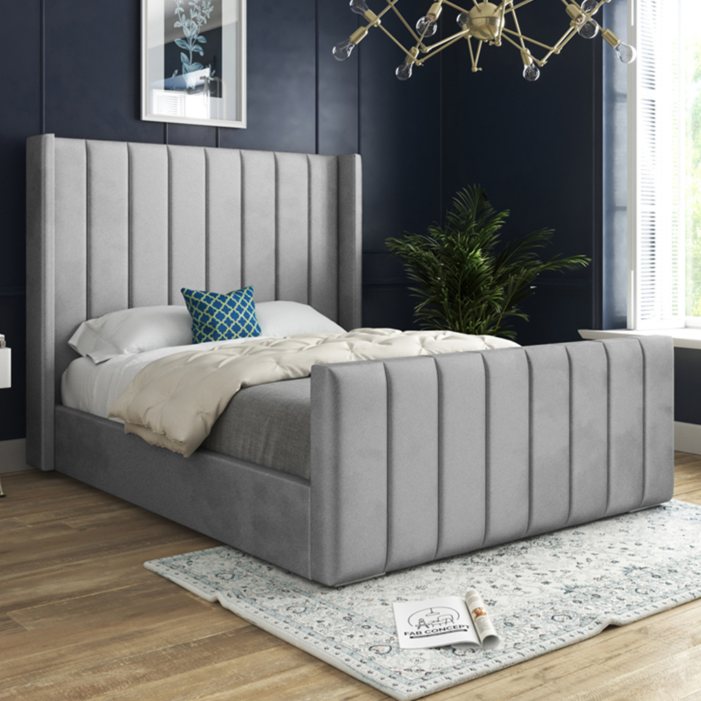 DS Living Oxford Small Double Grey Soft Plush Velvet Bed Frame Image 1