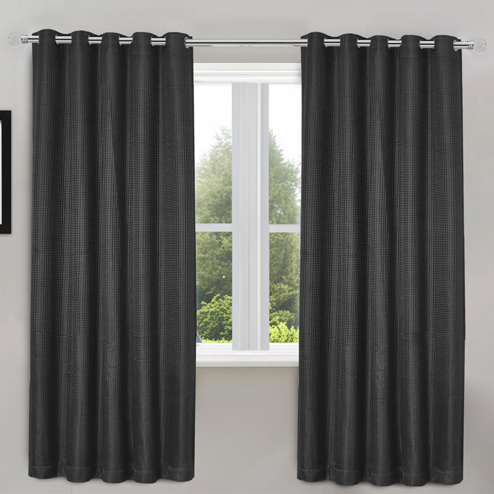 Velosso Waffle Charcoal Blackout Curtains 137 x 116cm Image 1