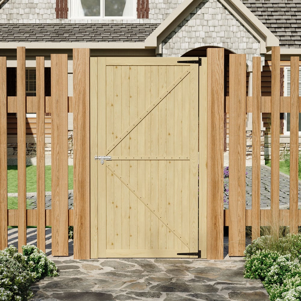 Living and Home Wooden Garden Slat Gate with Door Latch 70.8 x 35.4 inch Image 7