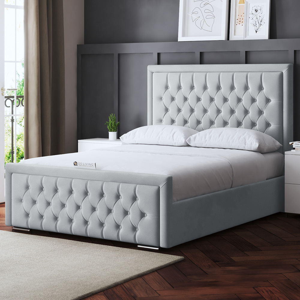 DS Living Allegra Super King Silver Upholstered Bed Frame with Headboard Image 1
