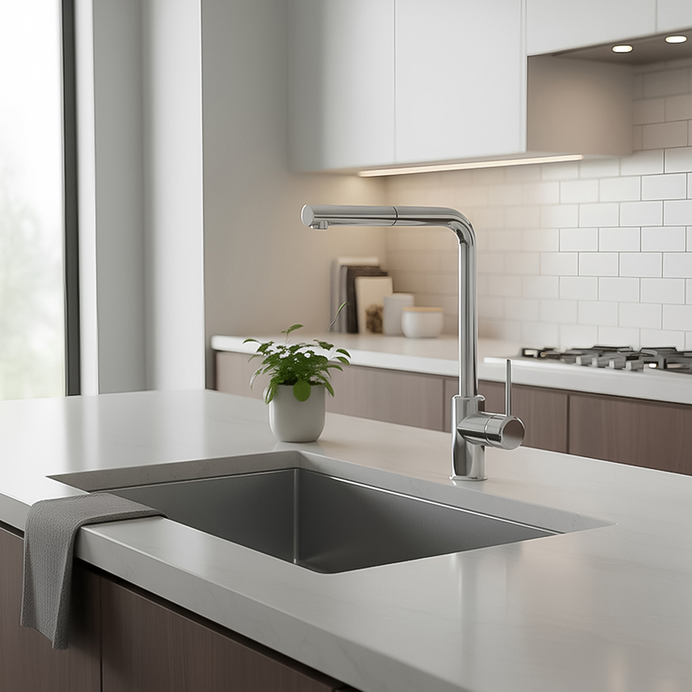 Piralla Vox A90 Chrome Pull Out Single Lever Kitchen Mixer Tap Image 4