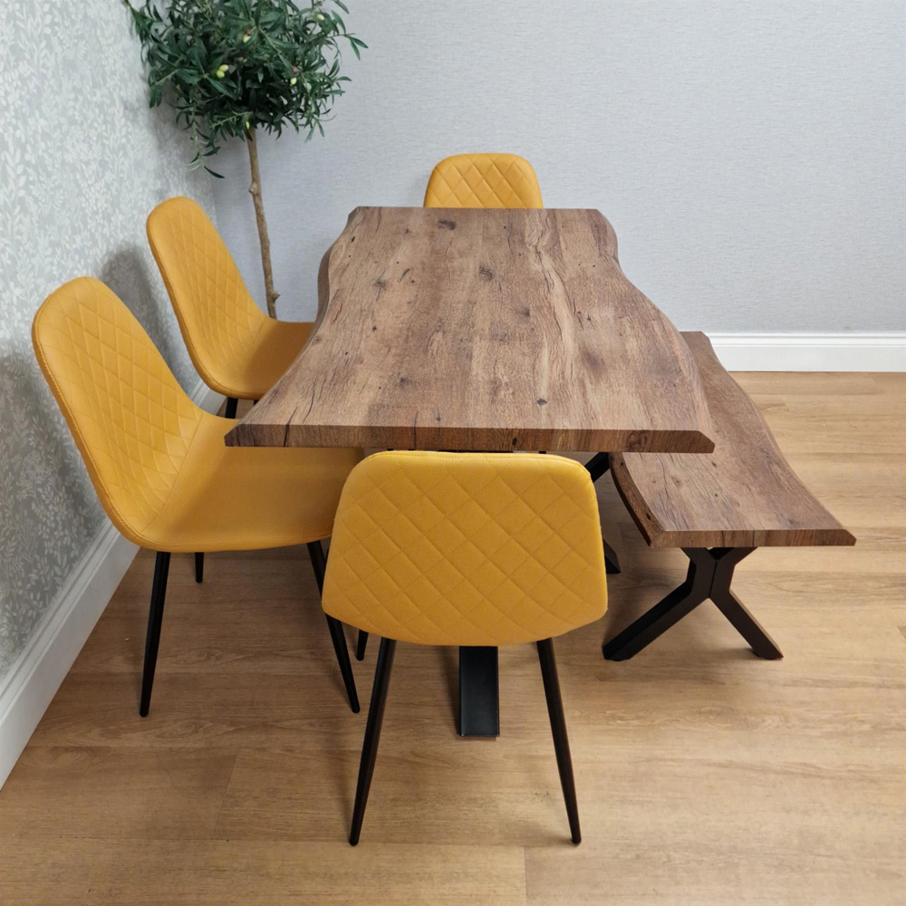 Kosy Koala 6 Seater Wooden Effect Faux Leather Dining Set with Bench Mustard Image 2