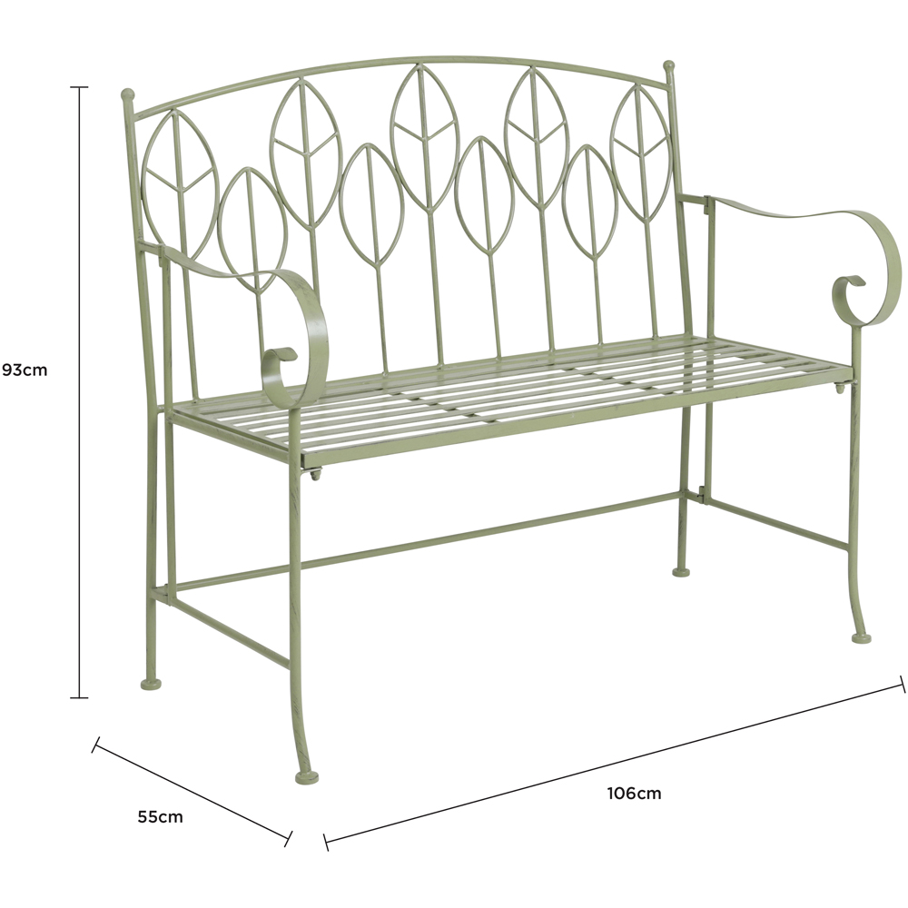 Charles Bentley 2 Seater Sage Green Rustic Metal Leaf Pattern Garden Bench Image 9