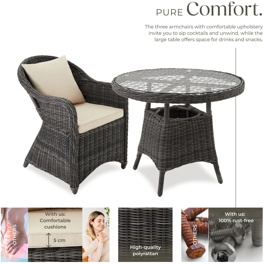 tectake Zurich 3 Seater Grey Garden Table and Chairs Image 4