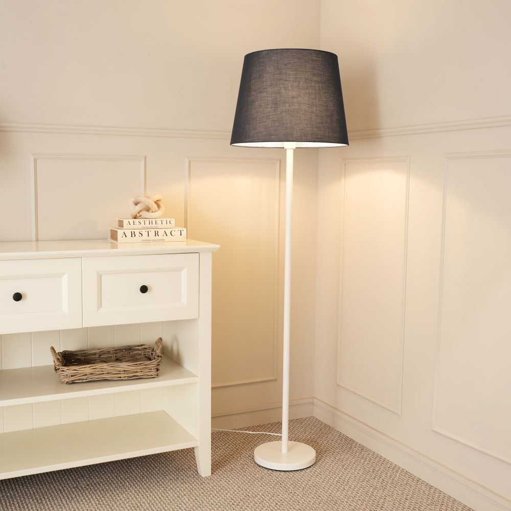 ValueLights Charlie Black Tapered Shade White Single Stem LED Floor Lamp Image 2