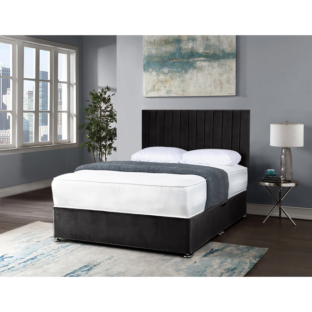 Eleganza Home Naptime Single Black Plush Divan Bed with Lined Headboard Image 2