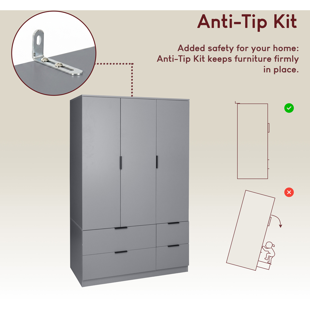VIDA DESIGNS Trega 3 Door 4 Drawer Grey Wardrobe Image 8