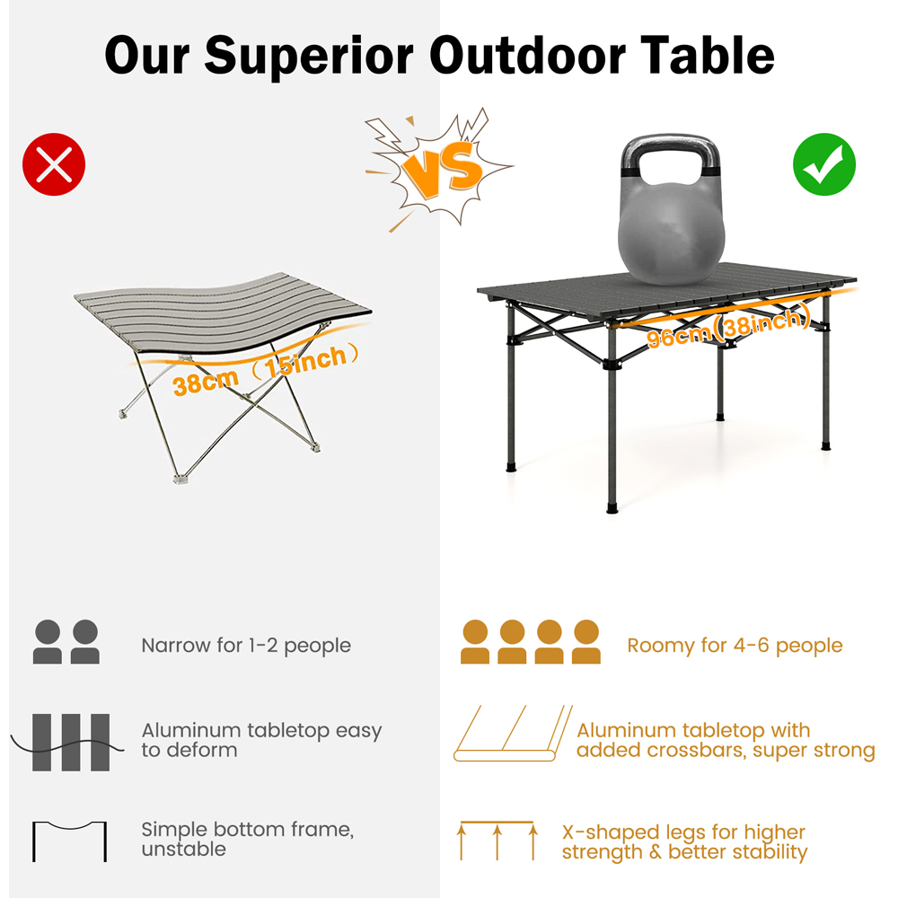 Costway 6 Seater Black Aluminium Folding Camping Table Image 8