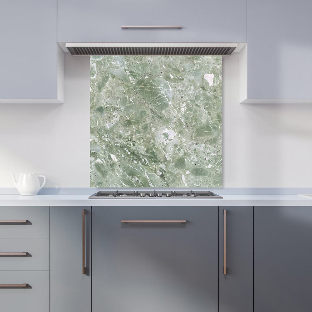 Warren Reed Designer Polished Sage Green Quartz Effect Glass Kitchen Splashback 60 x 60cm Image 1