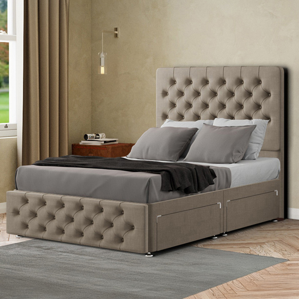 Portland Mary Chesterfield King Size Cream Divan Bed Frame with 2 Drawers and Headboard Image 1