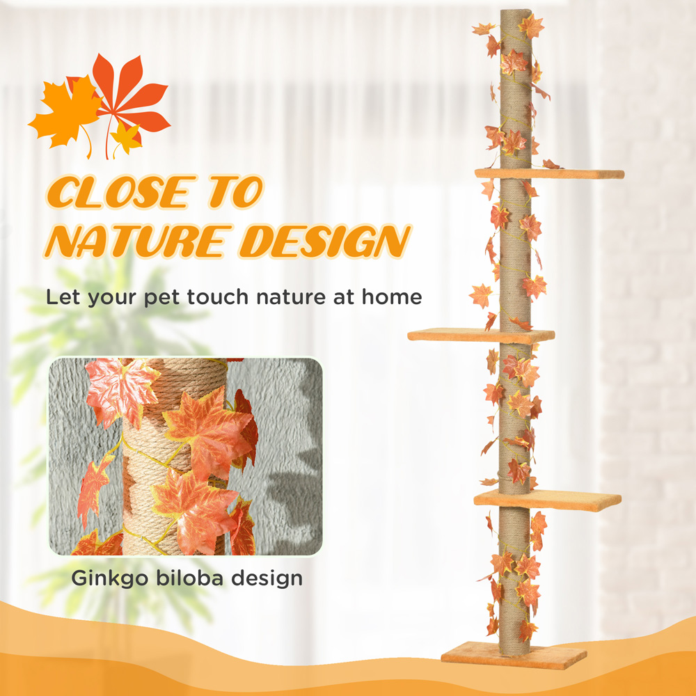 PawHut 242cm Orange Adjustable Floor-To-Ceiling Cat Tower Image 4