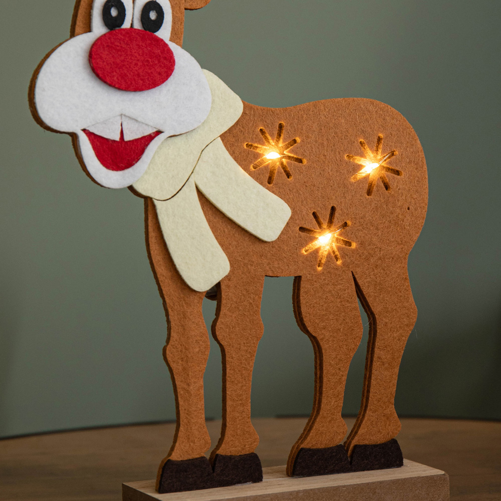 Samuel Alexander Warm White LED Felt Reindeer Christmas Decoration with Santa Hat 32cm Image 6