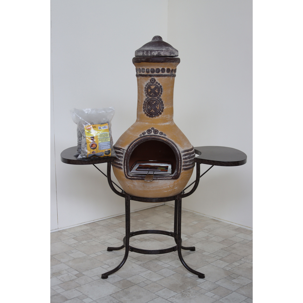 Gardeco BBO-C8AZ.01 Grill Lava Stones and Cradle Clay Chiminea BBQ Bundle Image 2