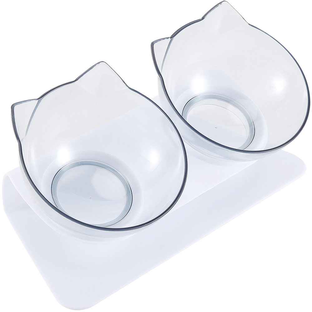 H&O Direct Transparent Double Bowl Elevated Tilted Pet Feeder with White Stand Image 3