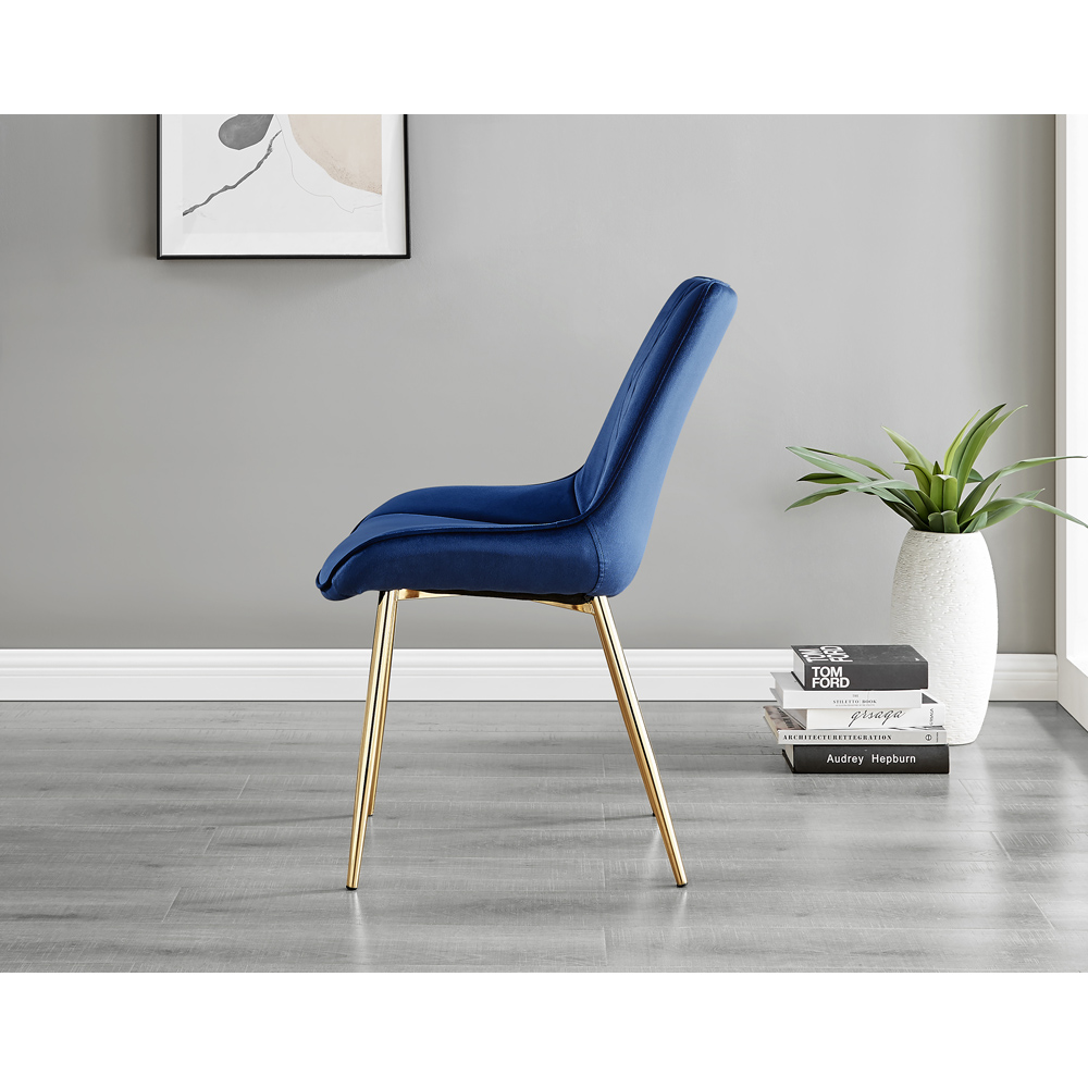 Furniturebox Cesano Set of 2 Navy Blue and Gold Velvet Dining Chair Image 5