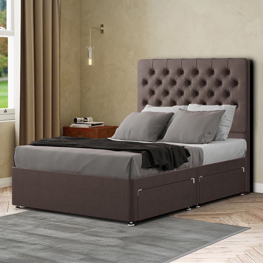 Portland Winchester Single Slate Malham Weave Divan Bed with 2 Drawers and Headboard Image 1