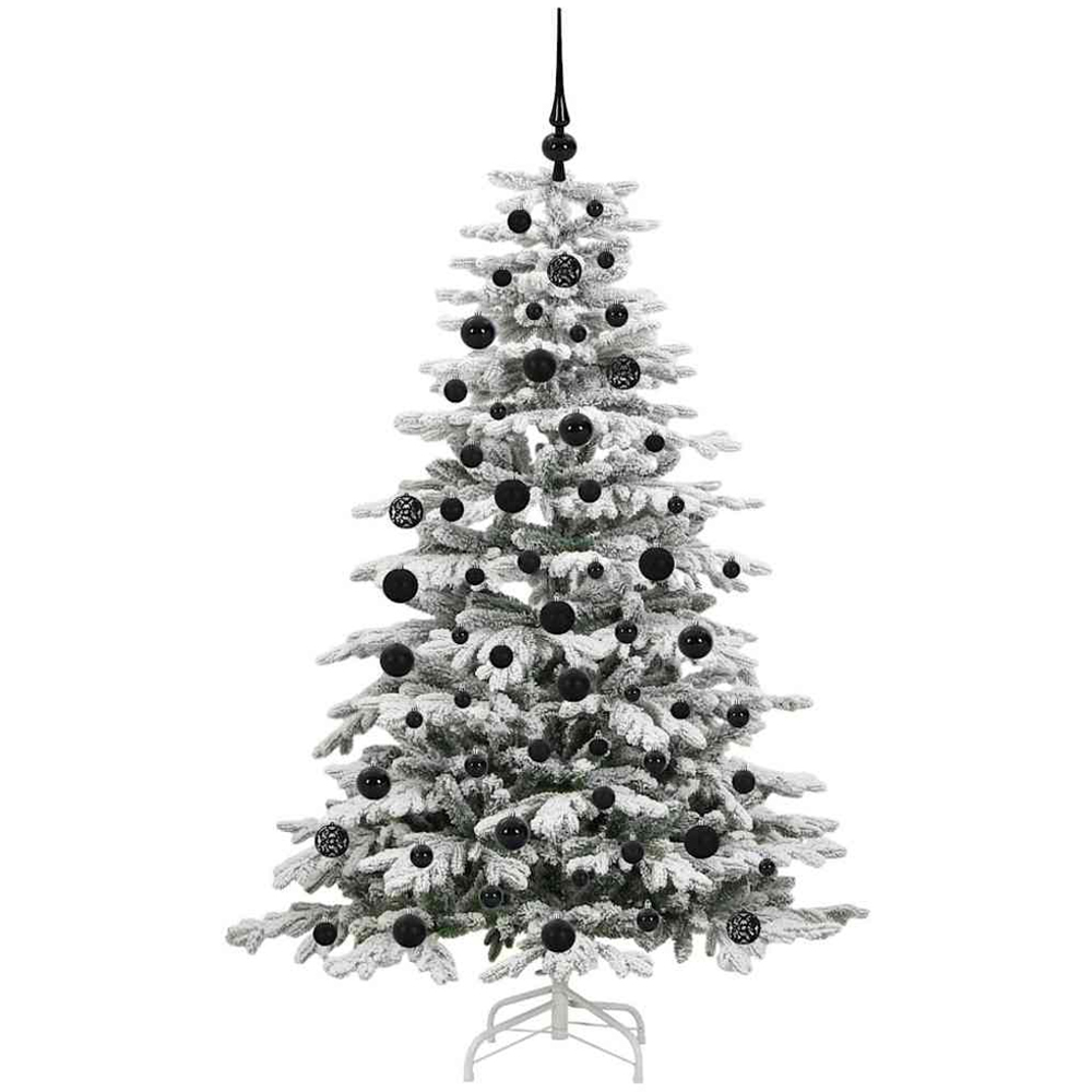 vidaXL Pre-Lit Black Baubles White Artificial Snow Flocked Christmas Tree 6ft Image 4