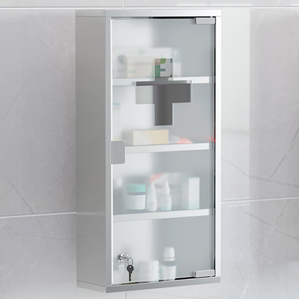 HOMCOM White Frosted Glass Mirror Bathroom Cabinet Image 1