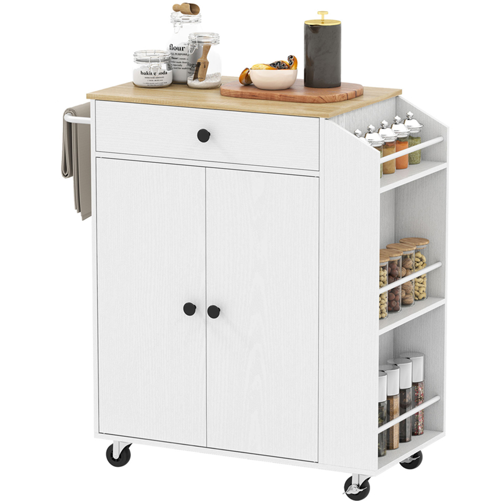 HOMCOM 2 Door Kitchen Island Cart with Towel Rack Image 1