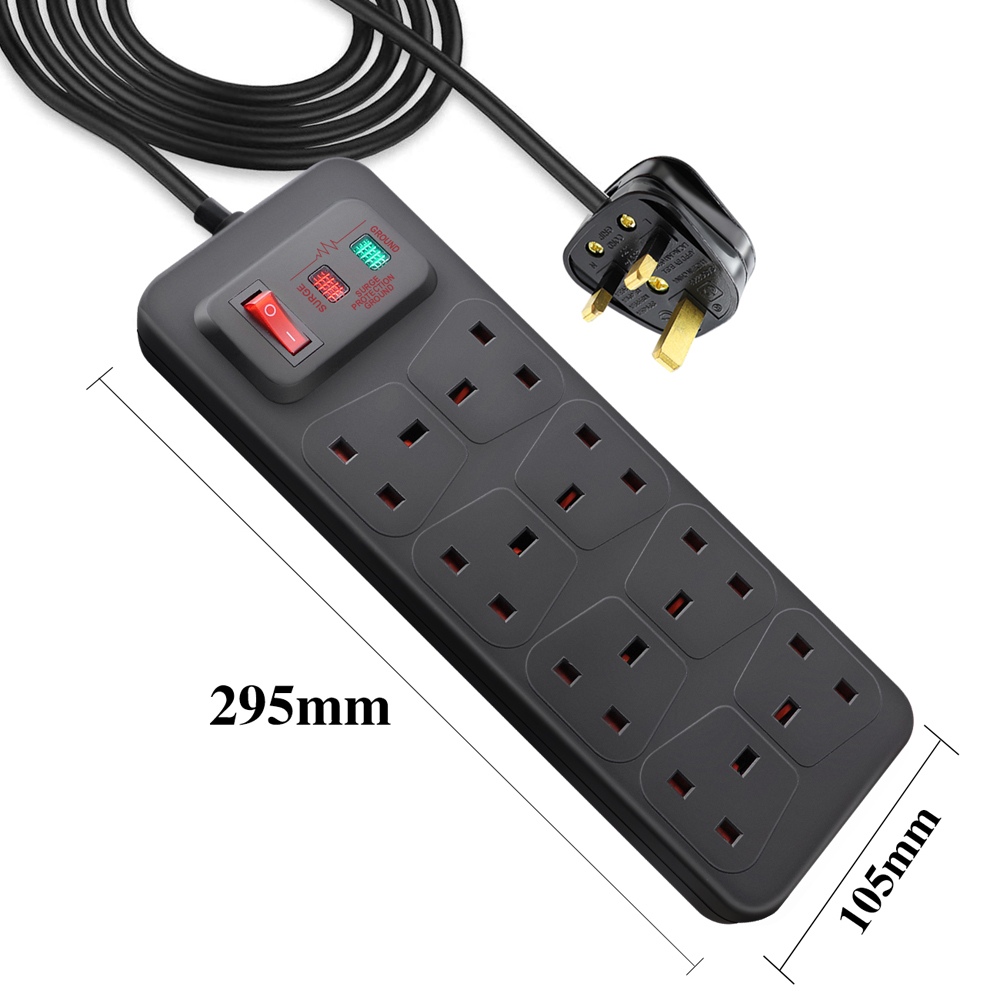 ExtraStar 8 Gang 13A Black Switched Surge-Protected Extension Lead 2m Image 5